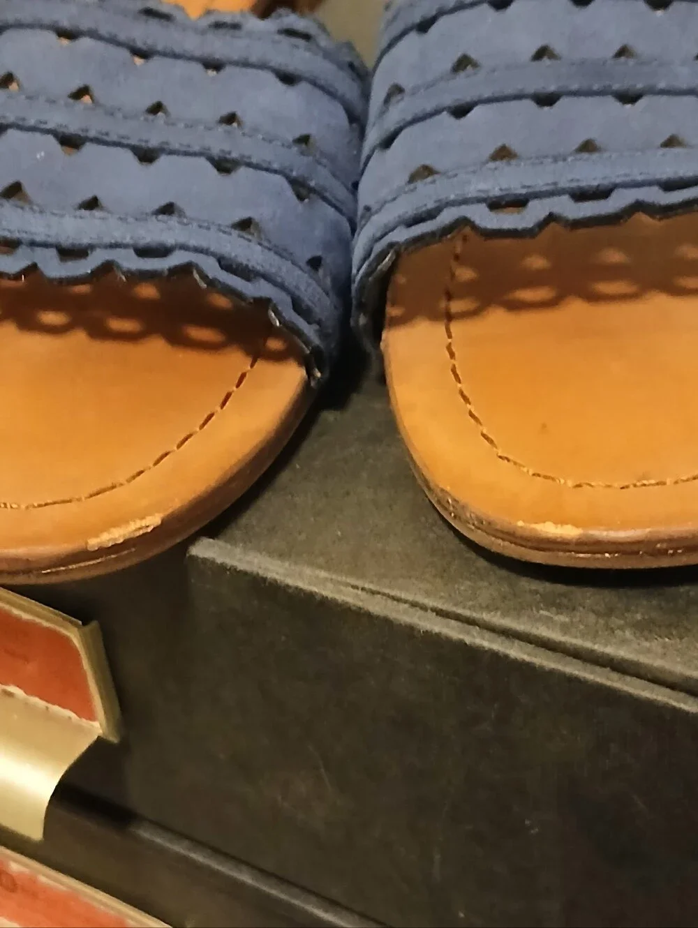 Franco Sarto Blue Suede Laser-Cut Ankle Zip Flat Sandals Size 8.5M